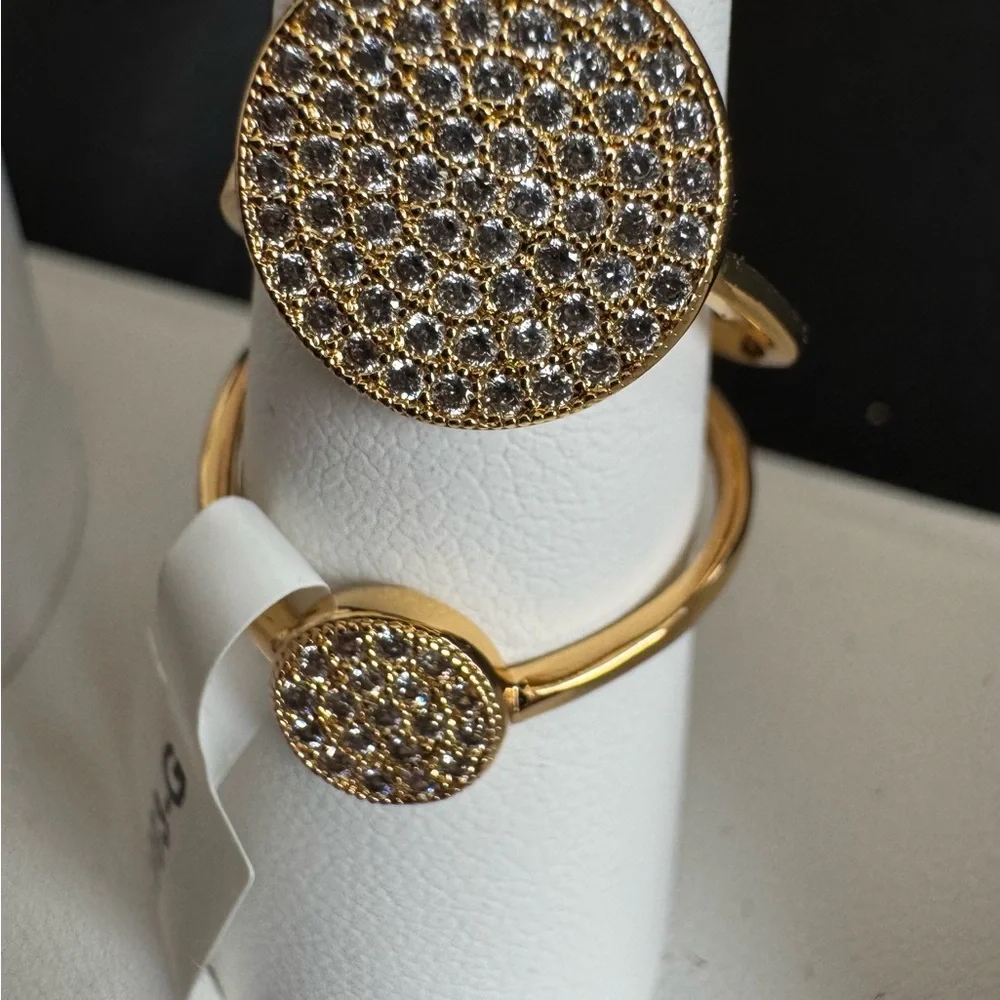 Park Lane Chic Gold-Tone Double Circle Crystal Ring. Great Pointer Finger Look!! - Picture 3 of 6